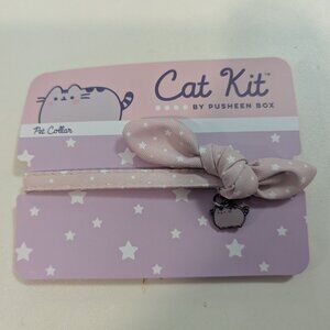 Cat Kit by Pusheen Cat / Small Dog Collar - Pink with White Stars, Bow, & Charm